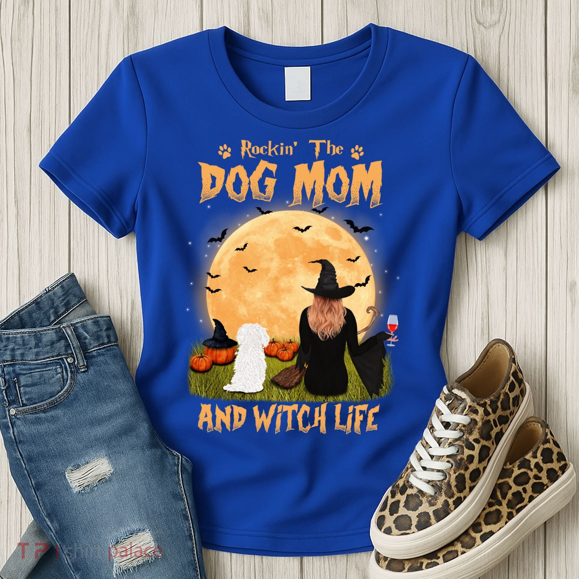 Rocking The Dog Mom And Witch Life Maltese Halloween Funny Gift Women's T-Shirt