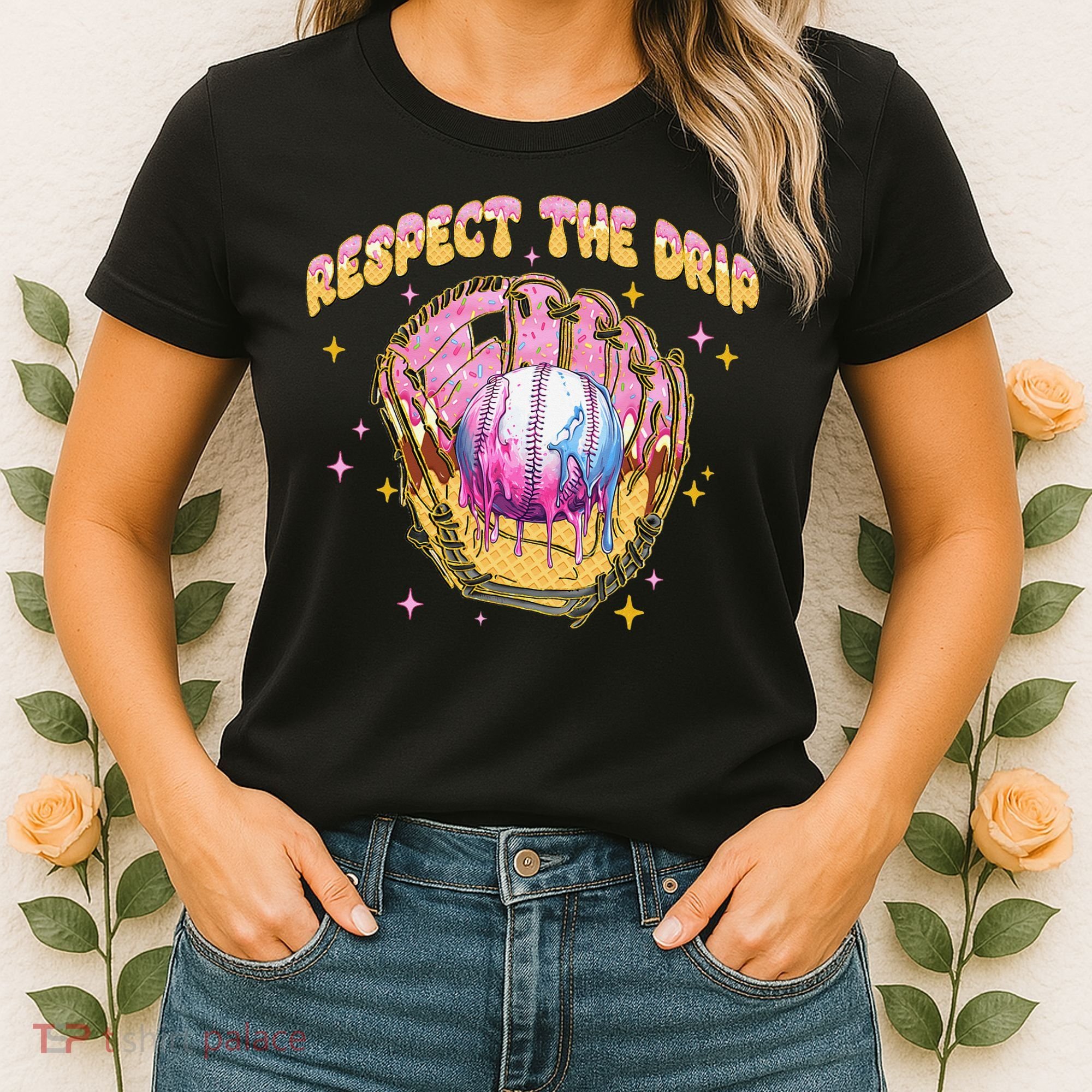 Respect The Drip Baseball Ice Cream Sport Game Day Women's T-Shirt