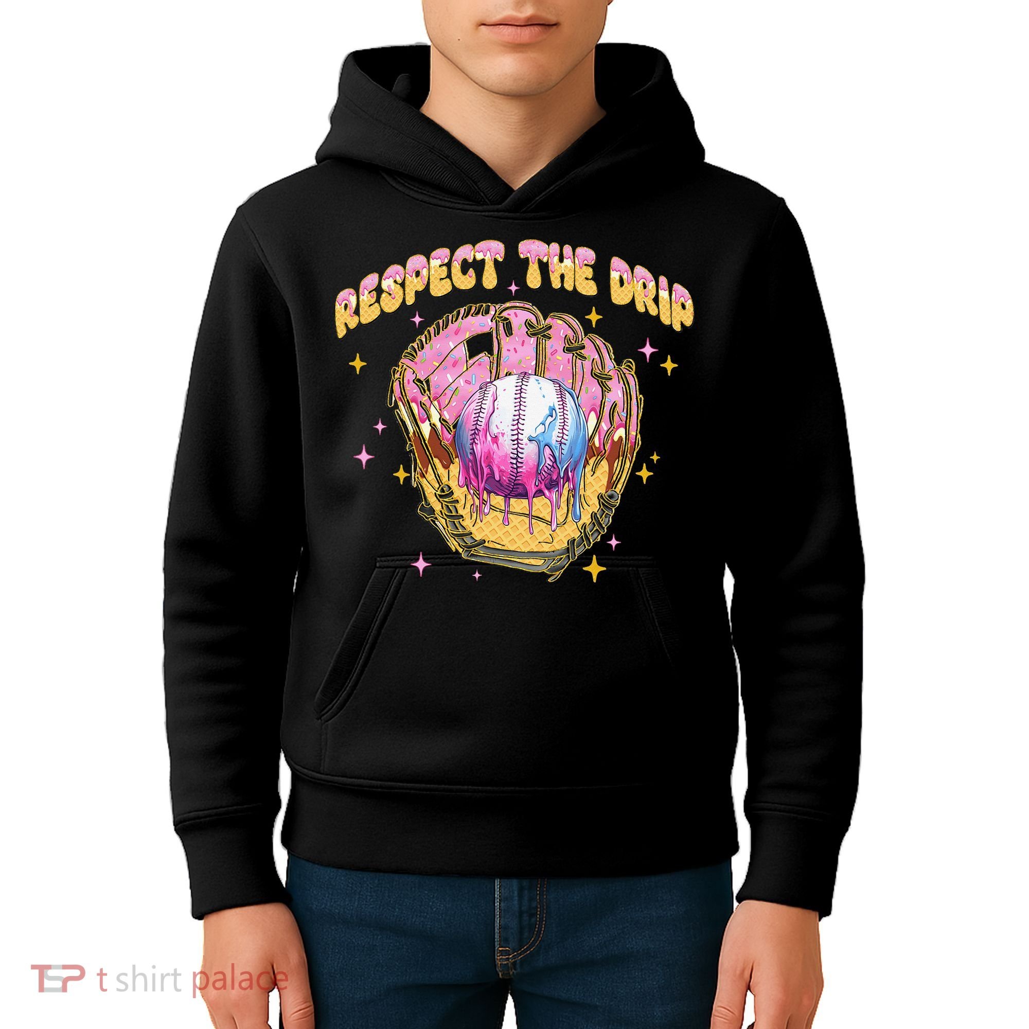 Respect The Drip Baseball Ice Cream Sport Game Day Kids Hoodie