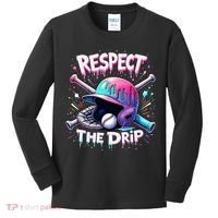 Respect The Drip Baseball Ice Cream Drip Vibes Squad  Kids Long Sleeve Shirt thumb 0