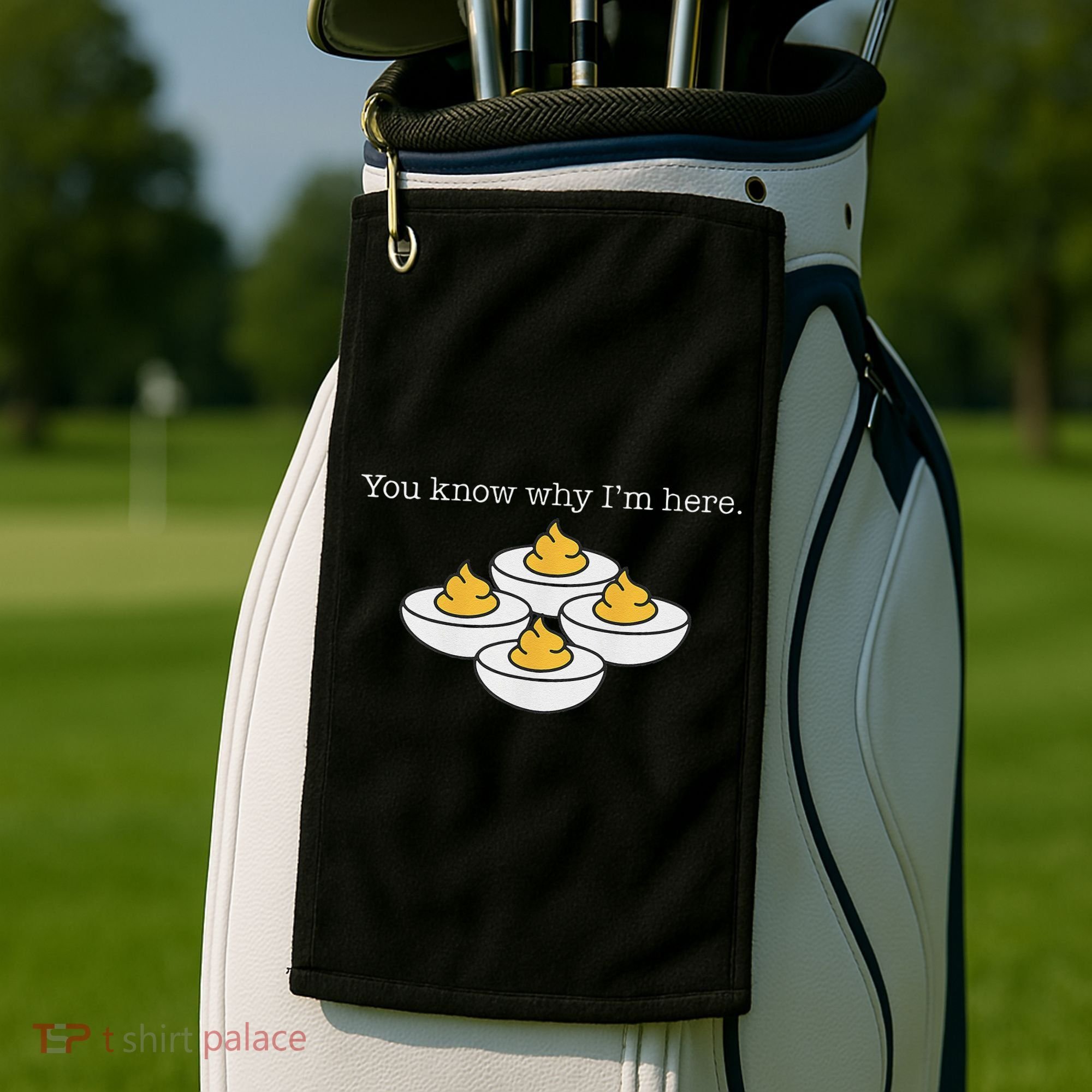Retro Thanksgiving Dinner You Know Why IM Here Deviled Egg Golf Towel