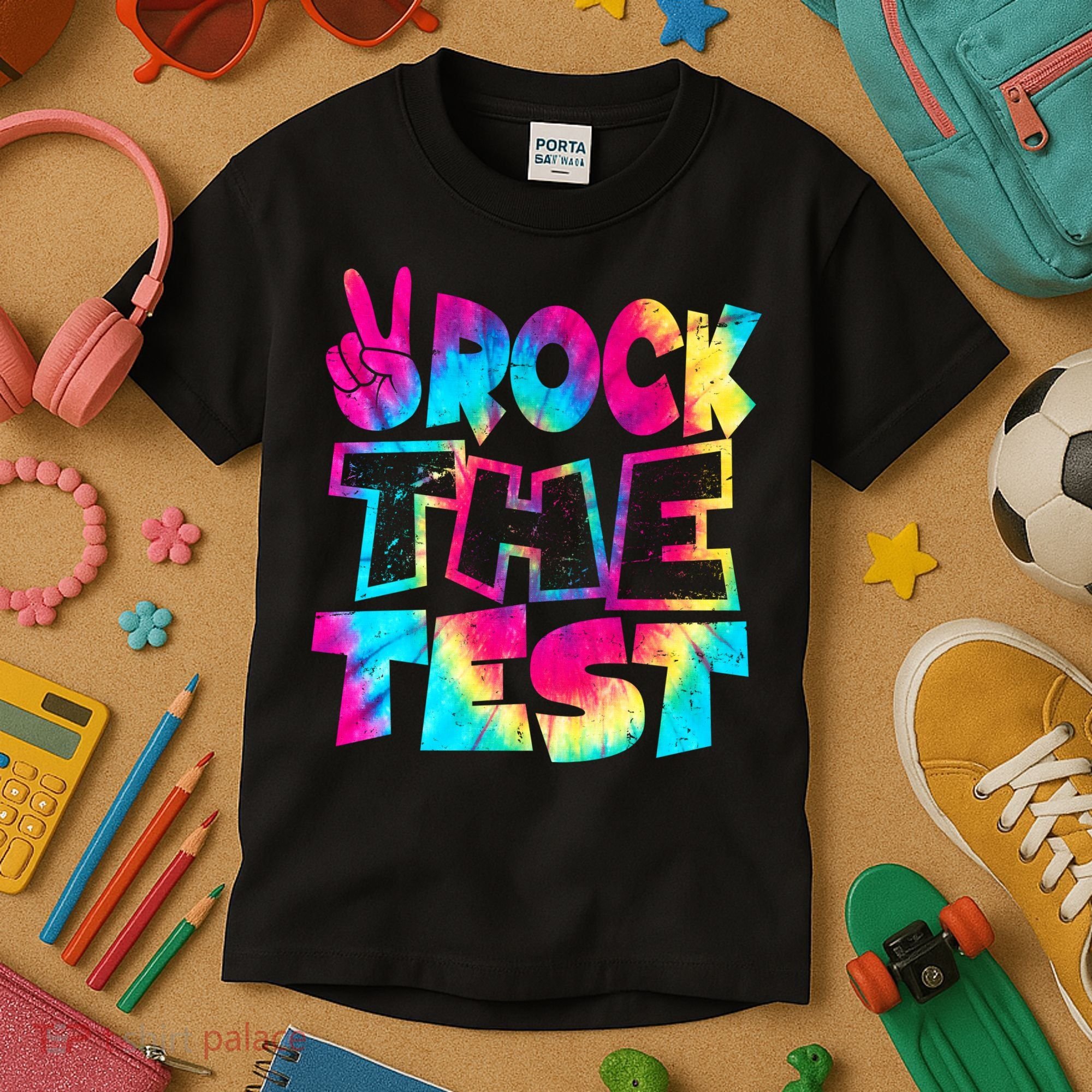 Retro Tie Dye Rock The Test Kids T-Shirt