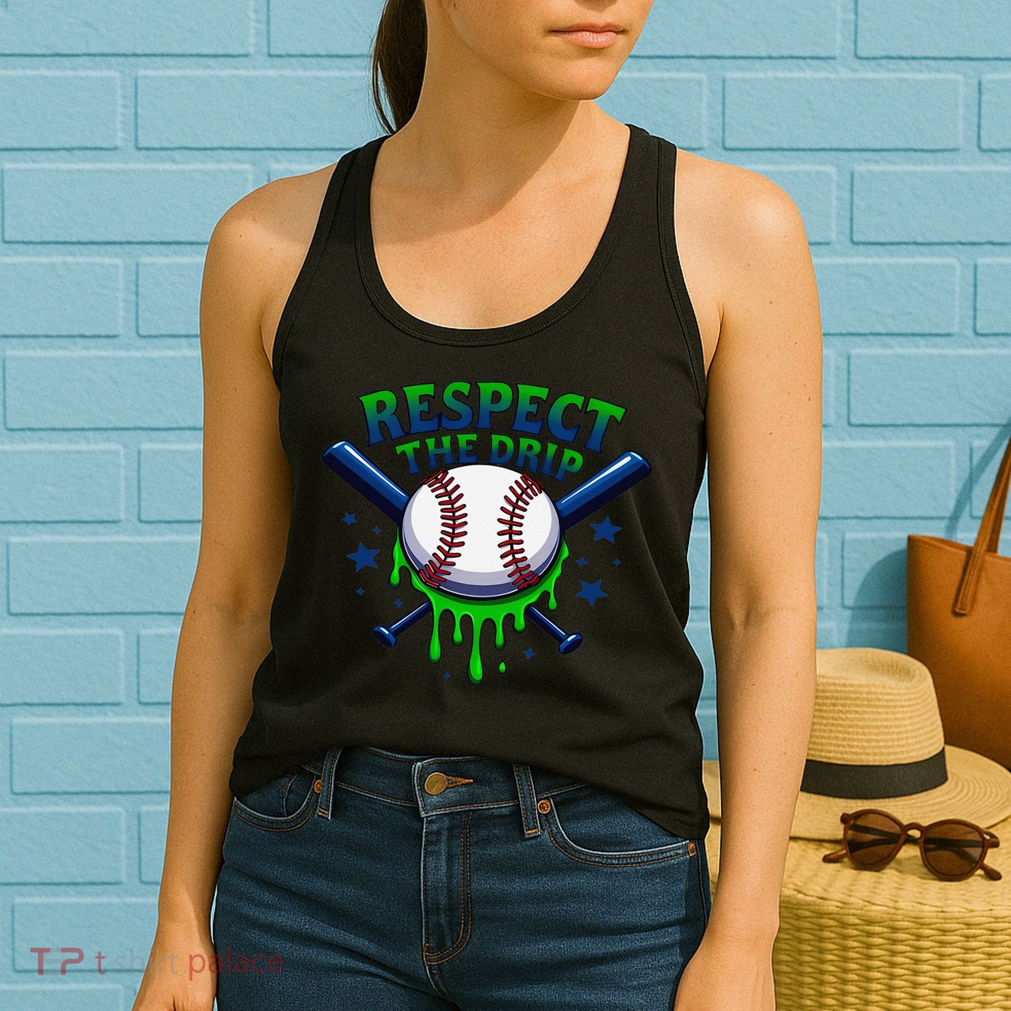 Respect The Drip Baseball Home Plate Ice Cream Dripping Women's Tank Top