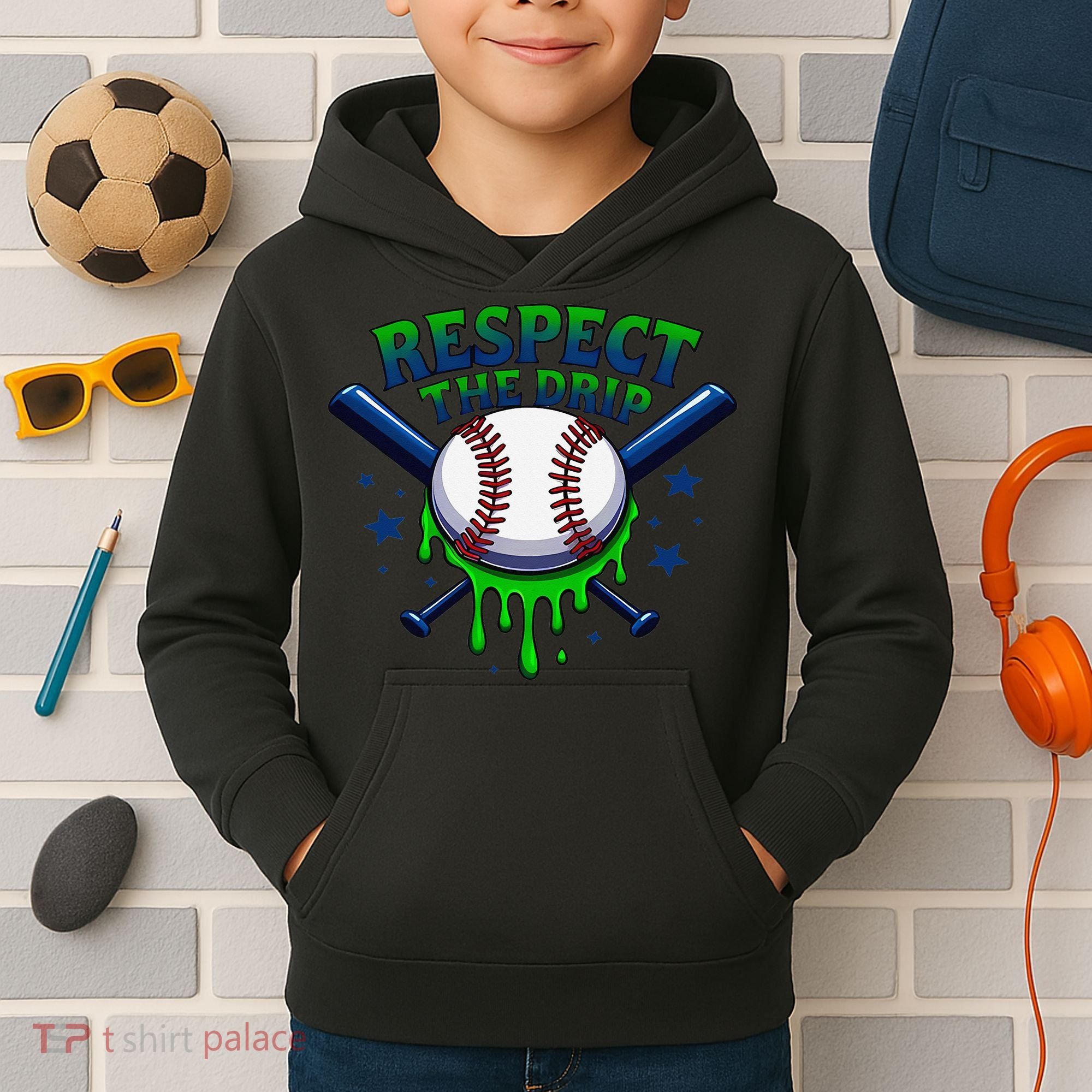 Respect The Drip Baseball Home Plate Ice Cream Dripping Kids Hoodie