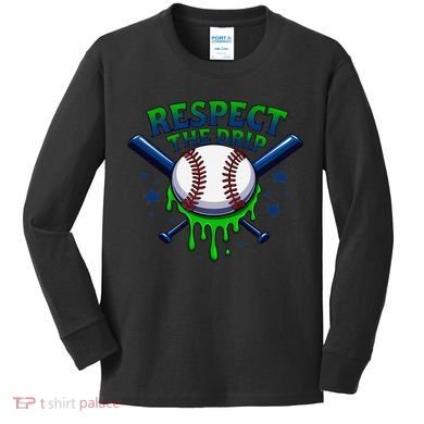 Respect The Drip Baseball Home Plate Ice Cream Dripping Kids Long Sleeve Shirt
