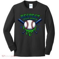 Respect The Drip Baseball Home Plate Ice Cream Dripping Kids Long Sleeve Shirt thumb 0
