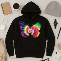 Rainbow Tie Dye Butterfly Tye Die Look Cool Hoodie thumb 3
