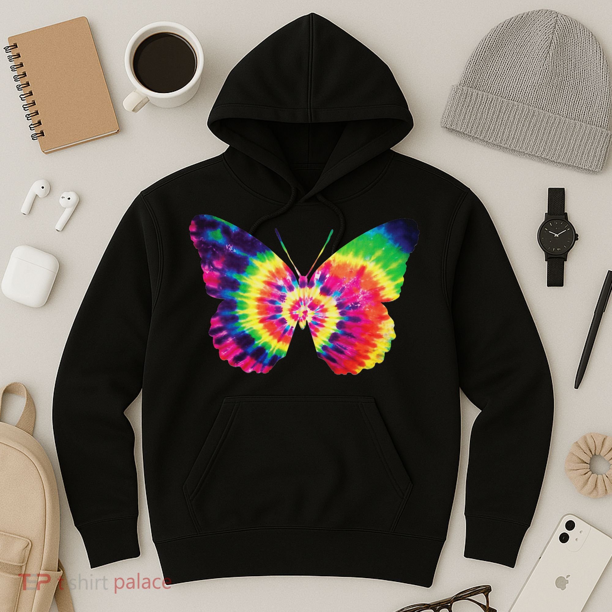 Rainbow Tie Dye Butterfly Tye Die Look Cool Hoodie