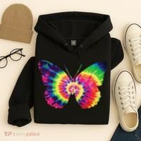 Rainbow Tie Dye Butterfly Tye Die Look Cool Hoodie thumb 4