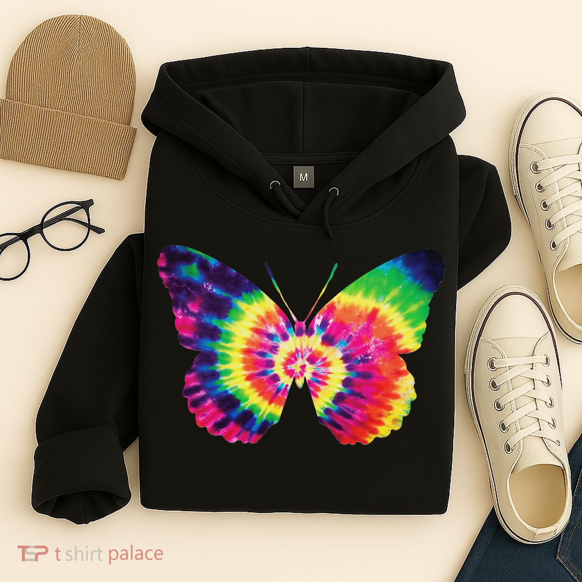 Rainbow Tie Dye Butterfly Tye Die Look Cool Hoodie