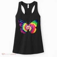 Rainbow Tie Dye Butterfly Tye Die Look Cool Women's Tank Top thumb 0