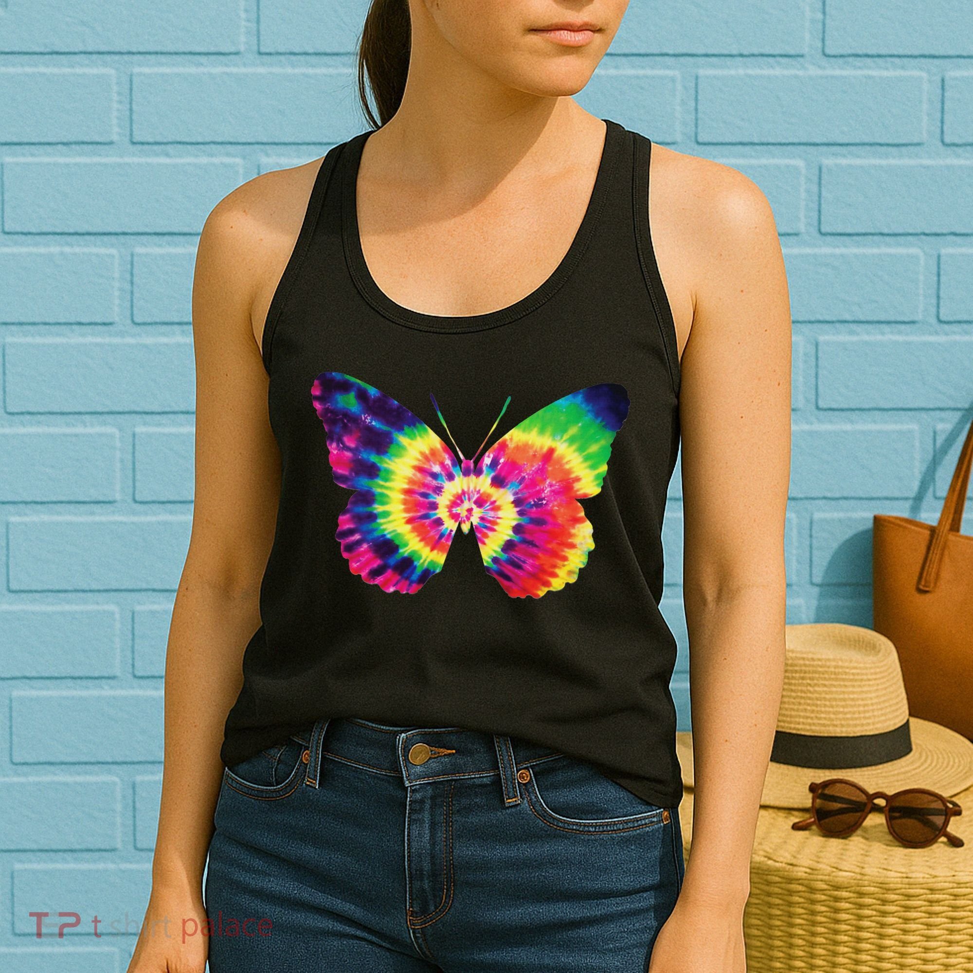 Rainbow Tie Dye Butterfly Tye Die Look Cool Women's Tank Top