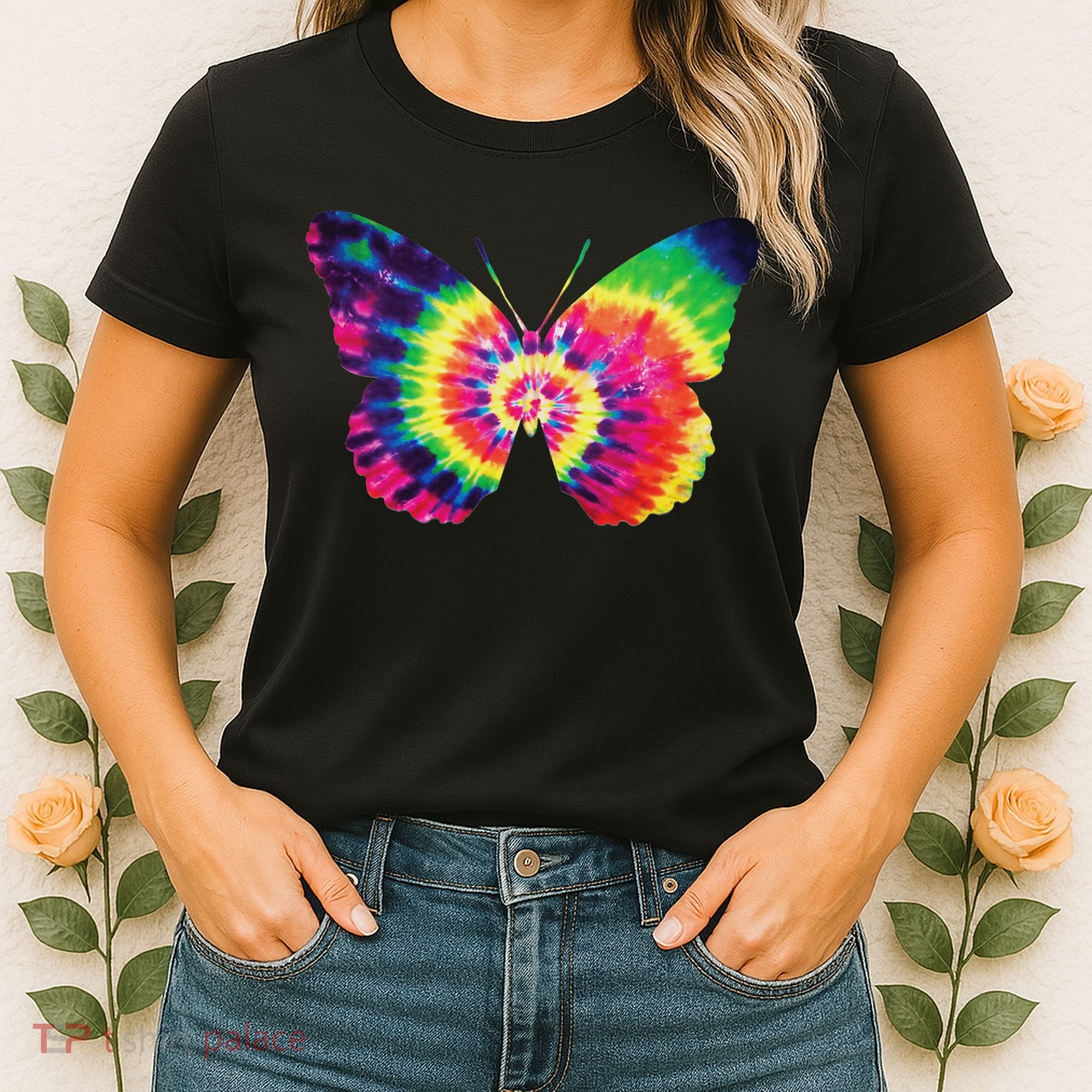 Rainbow Tie Dye Butterfly Tye Die Look Cool Women's T-Shirt