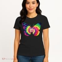 Rainbow Tie Dye Butterfly Tye Die Look Cool Women's T-Shirt thumb 4