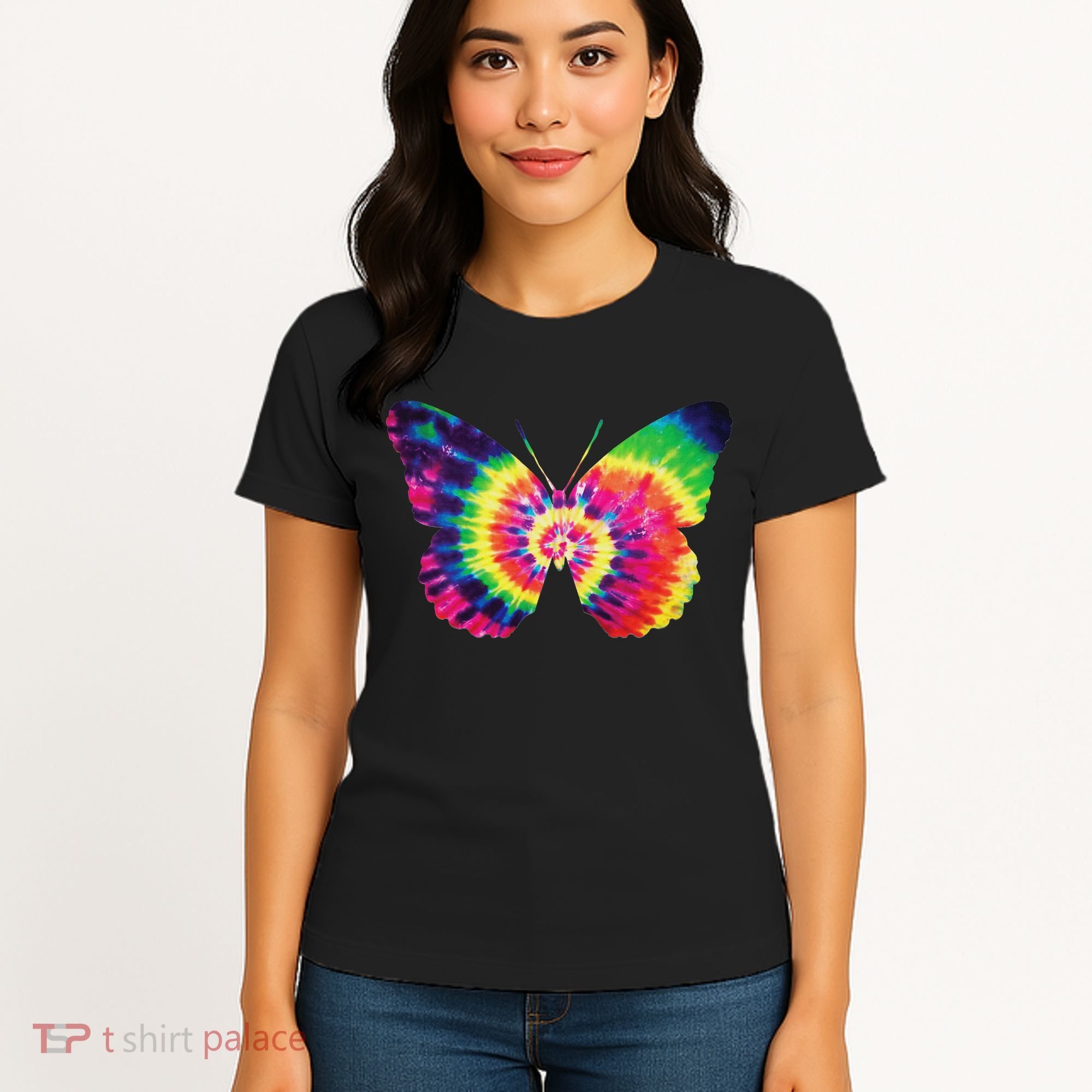 Rainbow Tie Dye Butterfly Tye Die Look Cool Women's T-Shirt