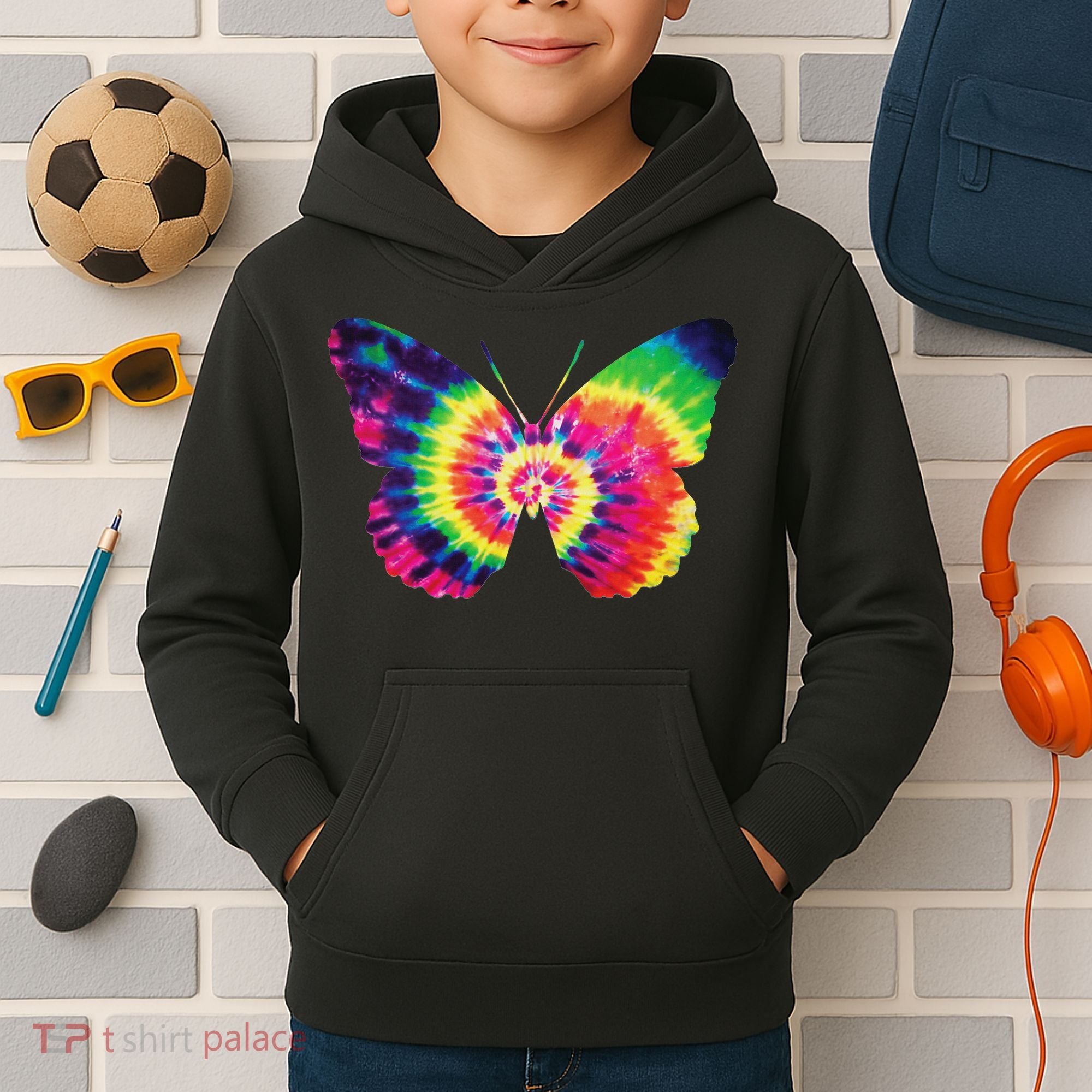 Rainbow Tie Dye Butterfly Tye Die Look Cool Kids Hoodie