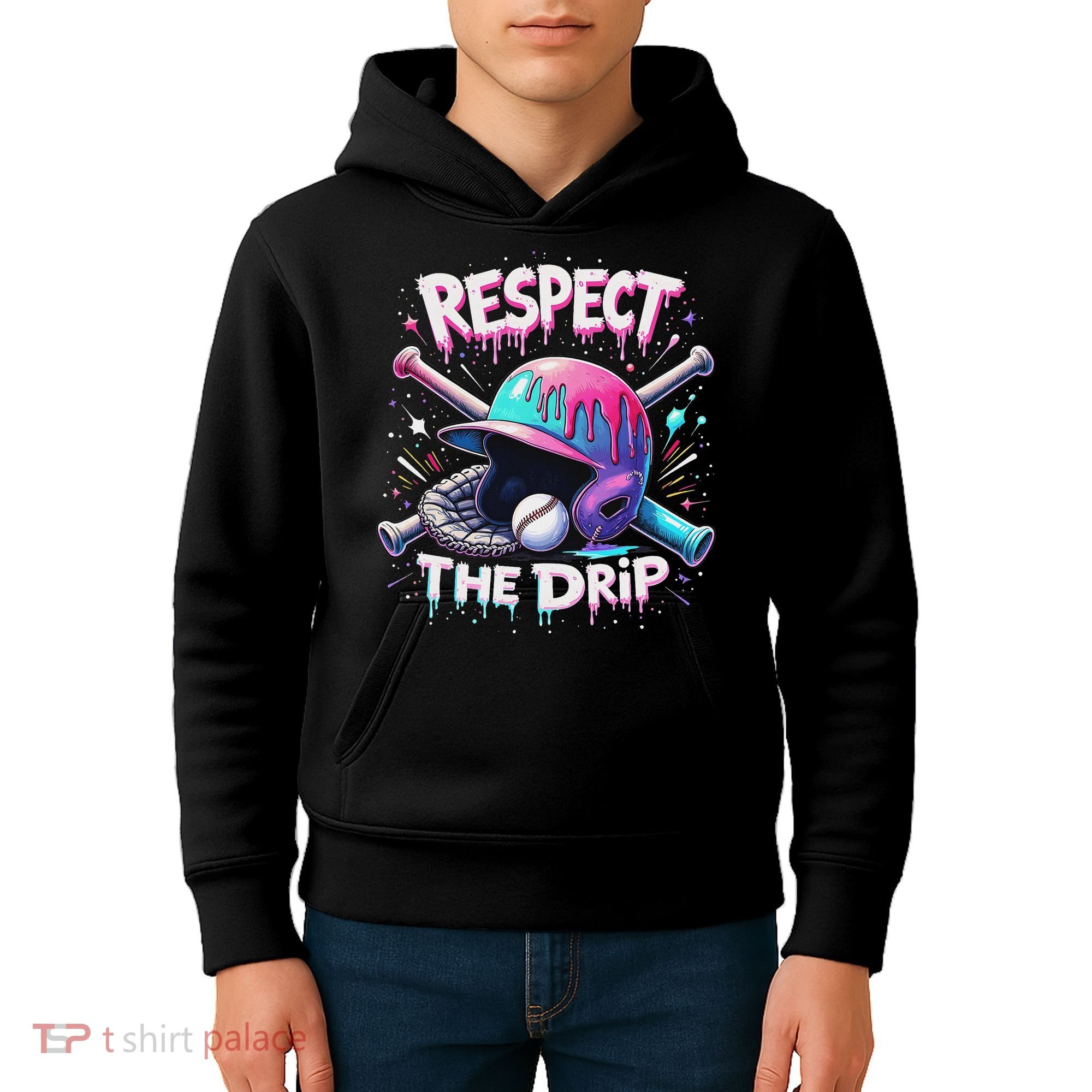 Respect The Drip Baseball Ice Cream Drip Vibes Squad Kids Hoodie