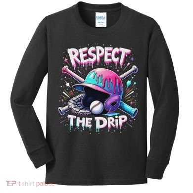 Respect The Drip Baseball Ice Cream Drip Vibes Squad Kids Long Sleeve Shirt
