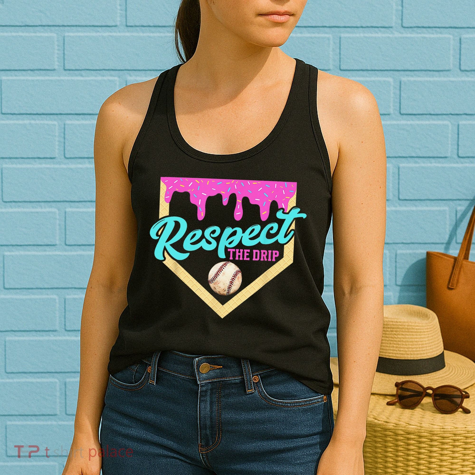 Respect The Drip Baseball Home Plate Ice Cream Dripping Women's Tank Top