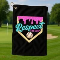Respect The Drip Baseball Home Plate Ice Cream Dripping Golf Towel thumb 1