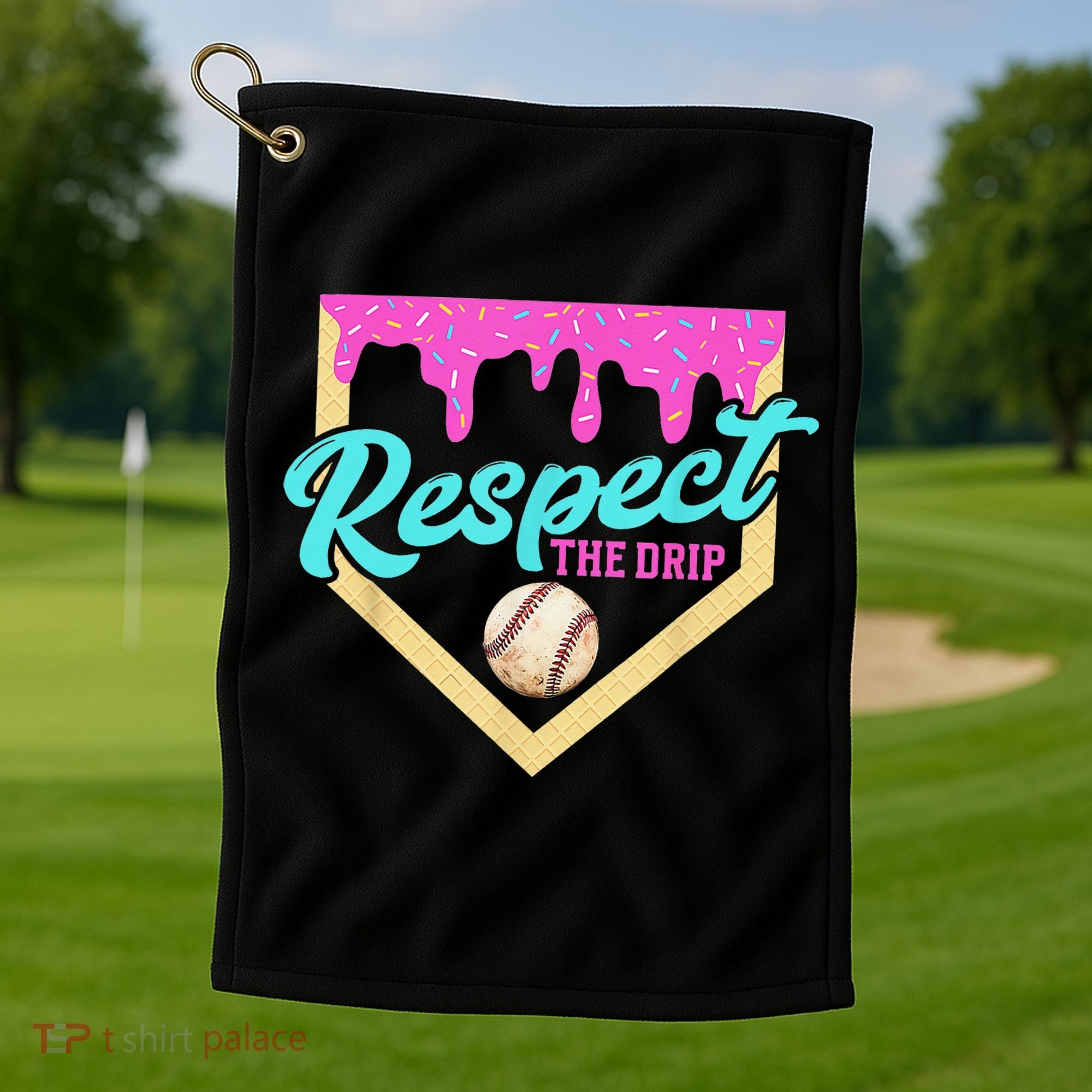 Respect The Drip Baseball Home Plate Ice Cream Dripping Golf Towel