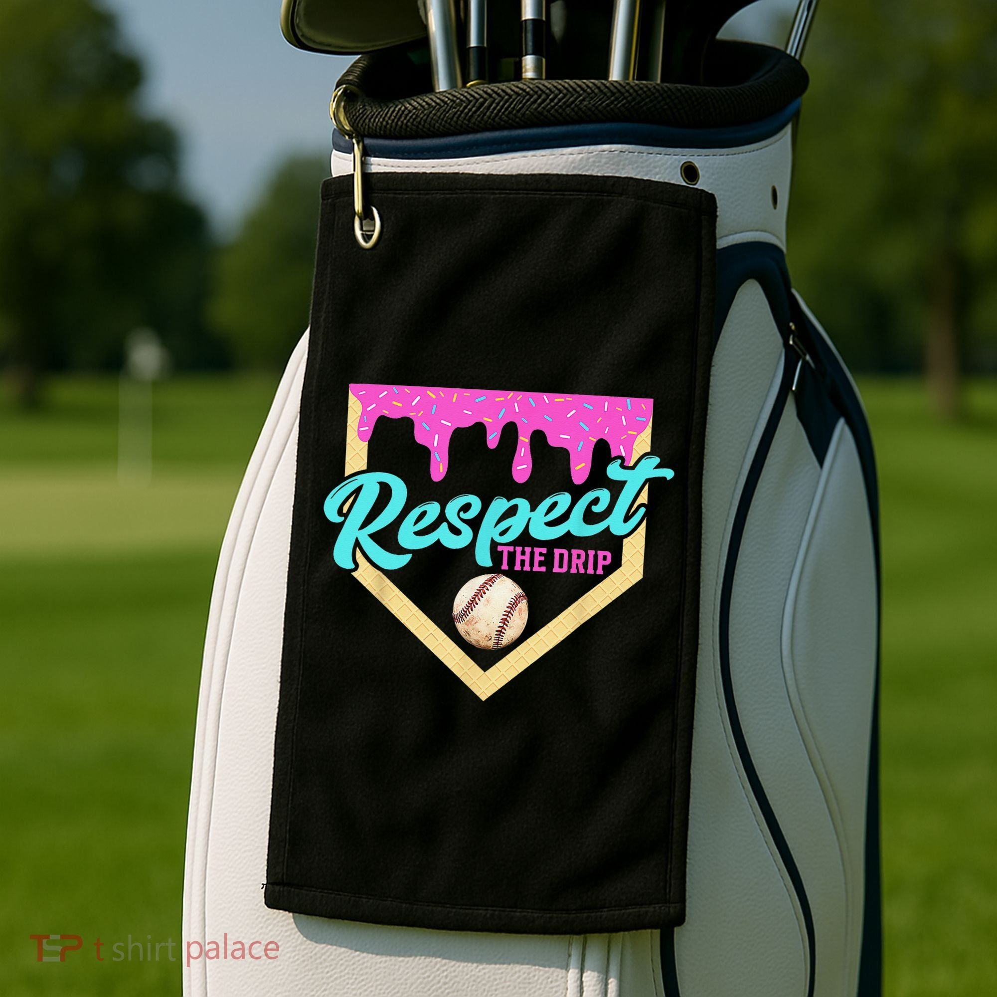 Respect The Drip Baseball Home Plate Ice Cream Dripping Golf Towel