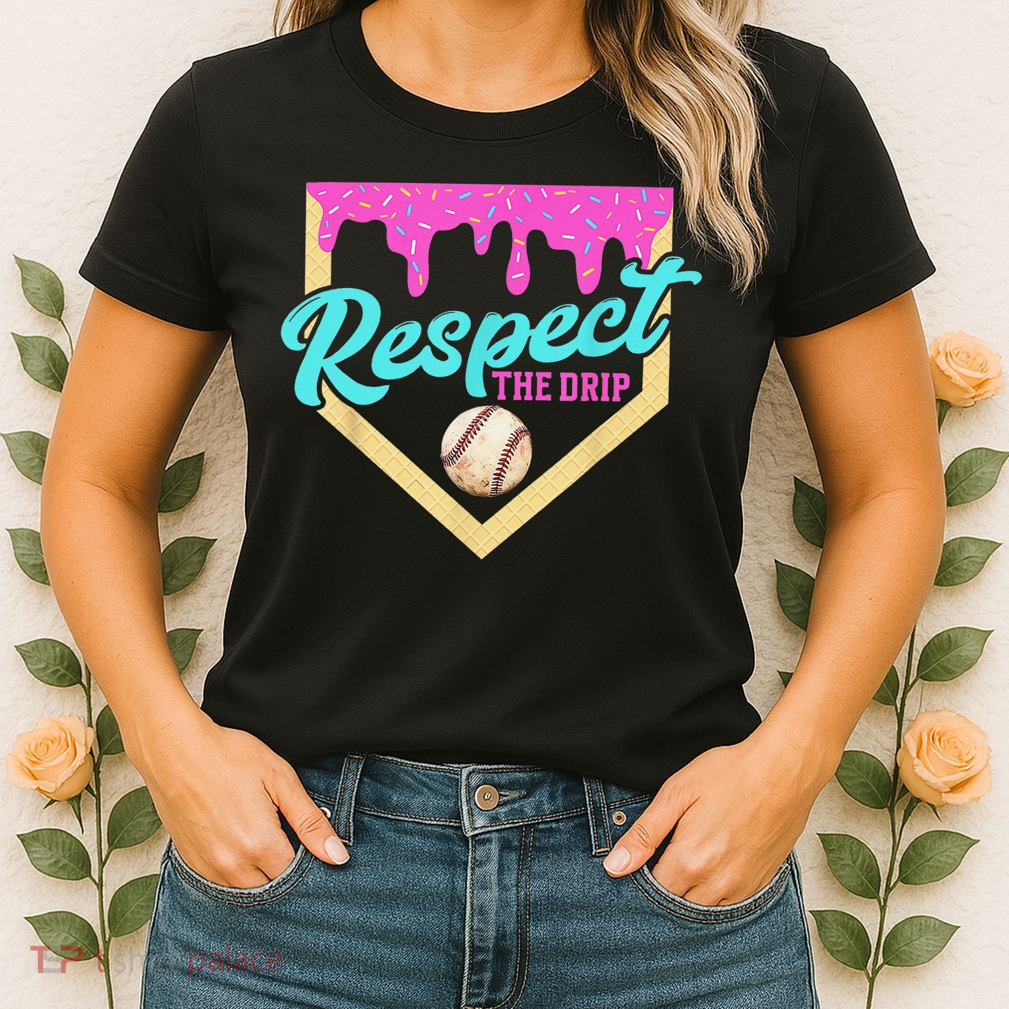 Respect The Drip Baseball Home Plate Ice Cream Dripping Women's T-Shirt