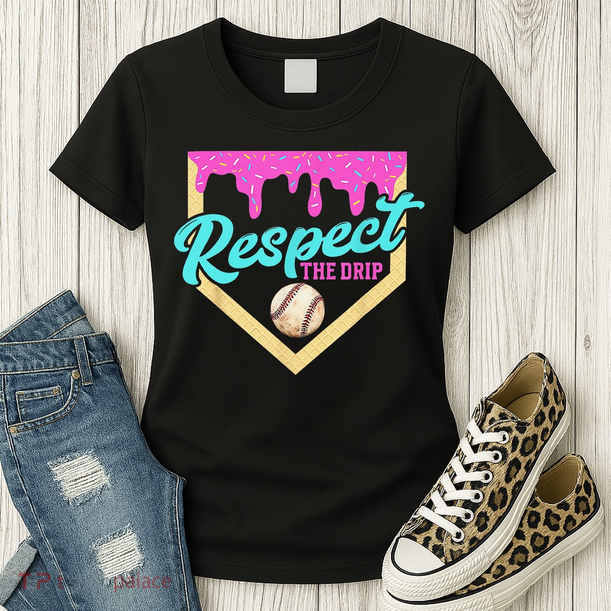 Respect The Drip Baseball Home Plate Ice Cream Dripping Women's T-Shirt