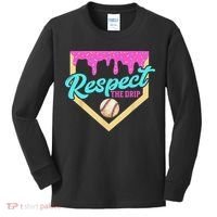 Respect The Drip Baseball Home Plate Ice Cream Dripping Kids Long Sleeve Shirt thumb 0