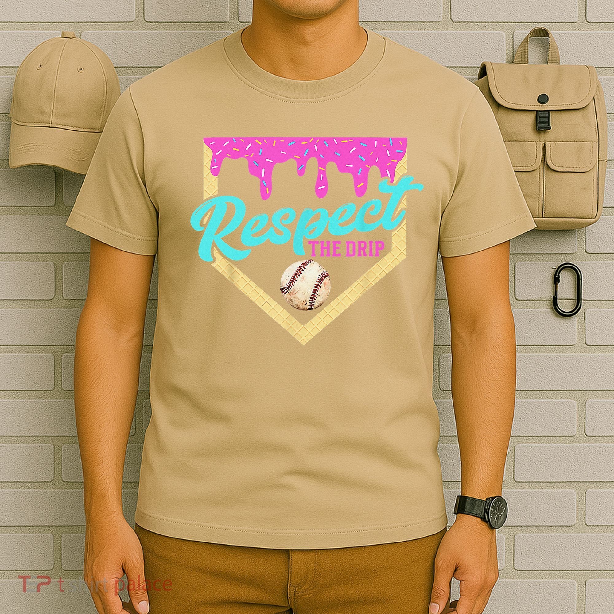 Respect The Drip Baseball Home Plate Ice Cream Dripping T-Shirt