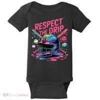 Respect The Drip Baseball Bat Ice Cream Drip Baby Bodysuit thumb 0