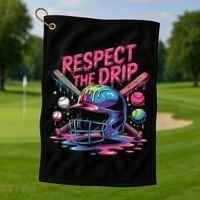 Respect The Drip Baseball Bat Ice Cream Drip Golf Towel thumb 1