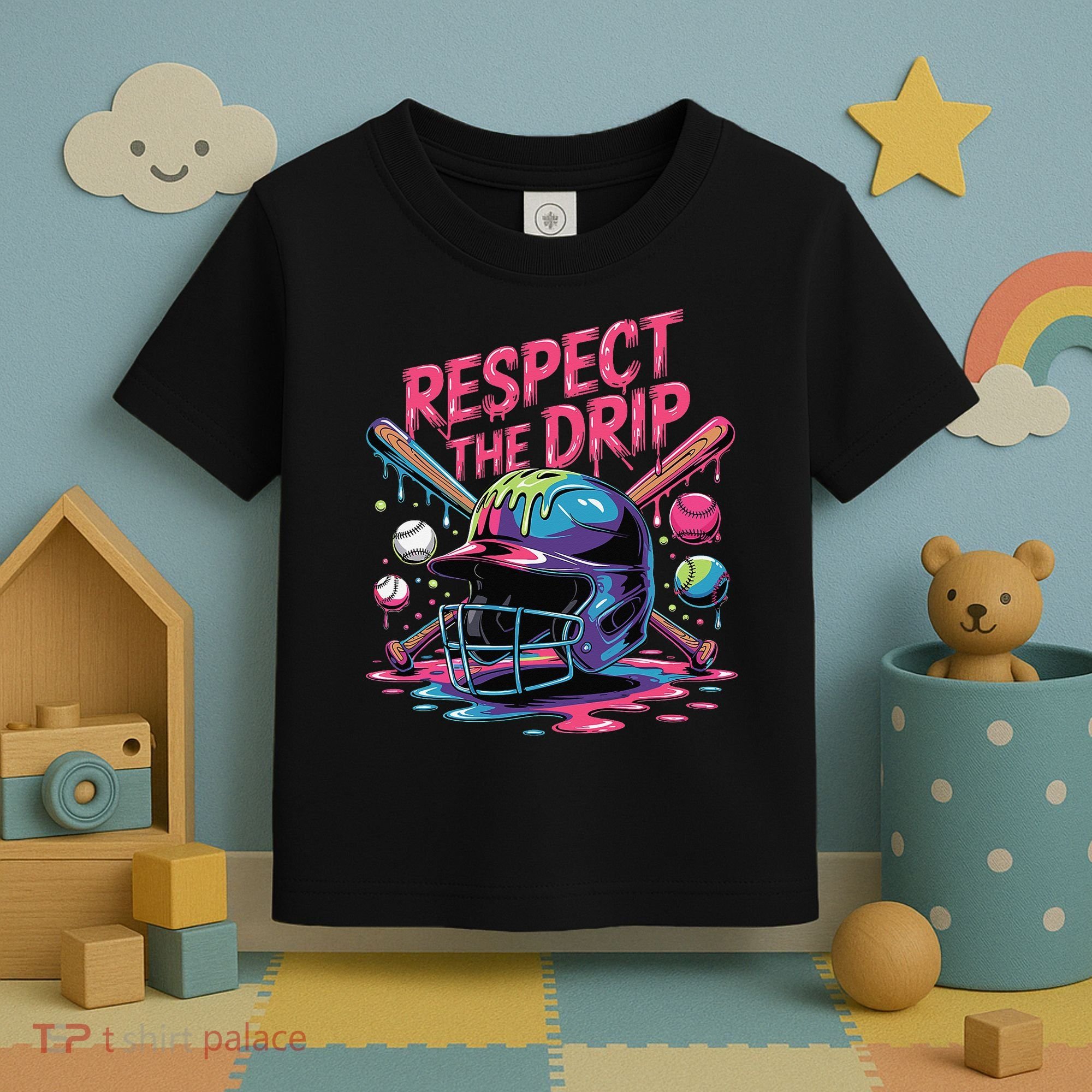 Respect The Drip Baseball Bat Ice Cream Drip Toddler T-Shirt