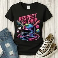 Respect The Drip Baseball Bat Ice Cream Drip Women's T-Shirt thumb 3