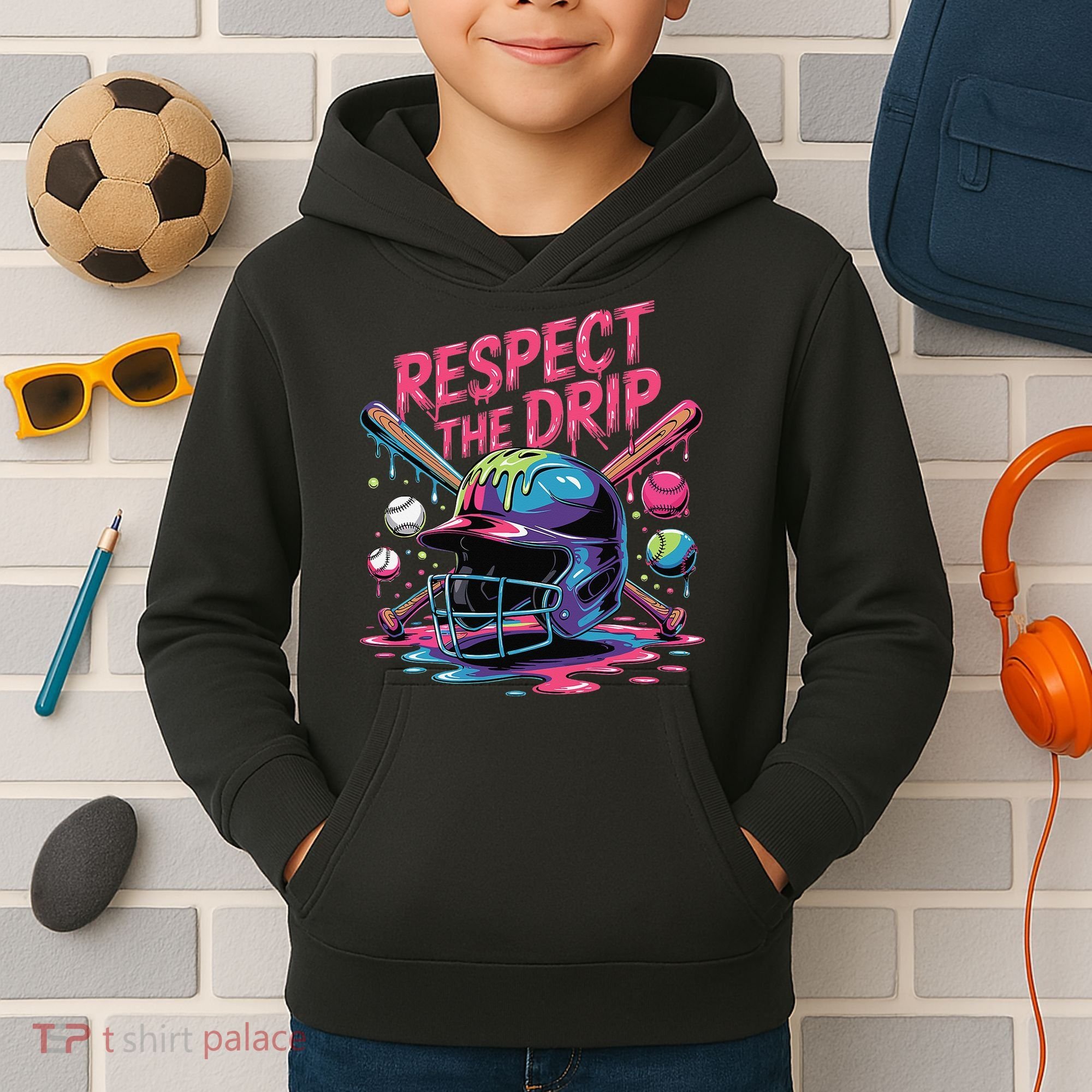 Respect The Drip Baseball Bat Ice Cream Drip Kids Hoodie