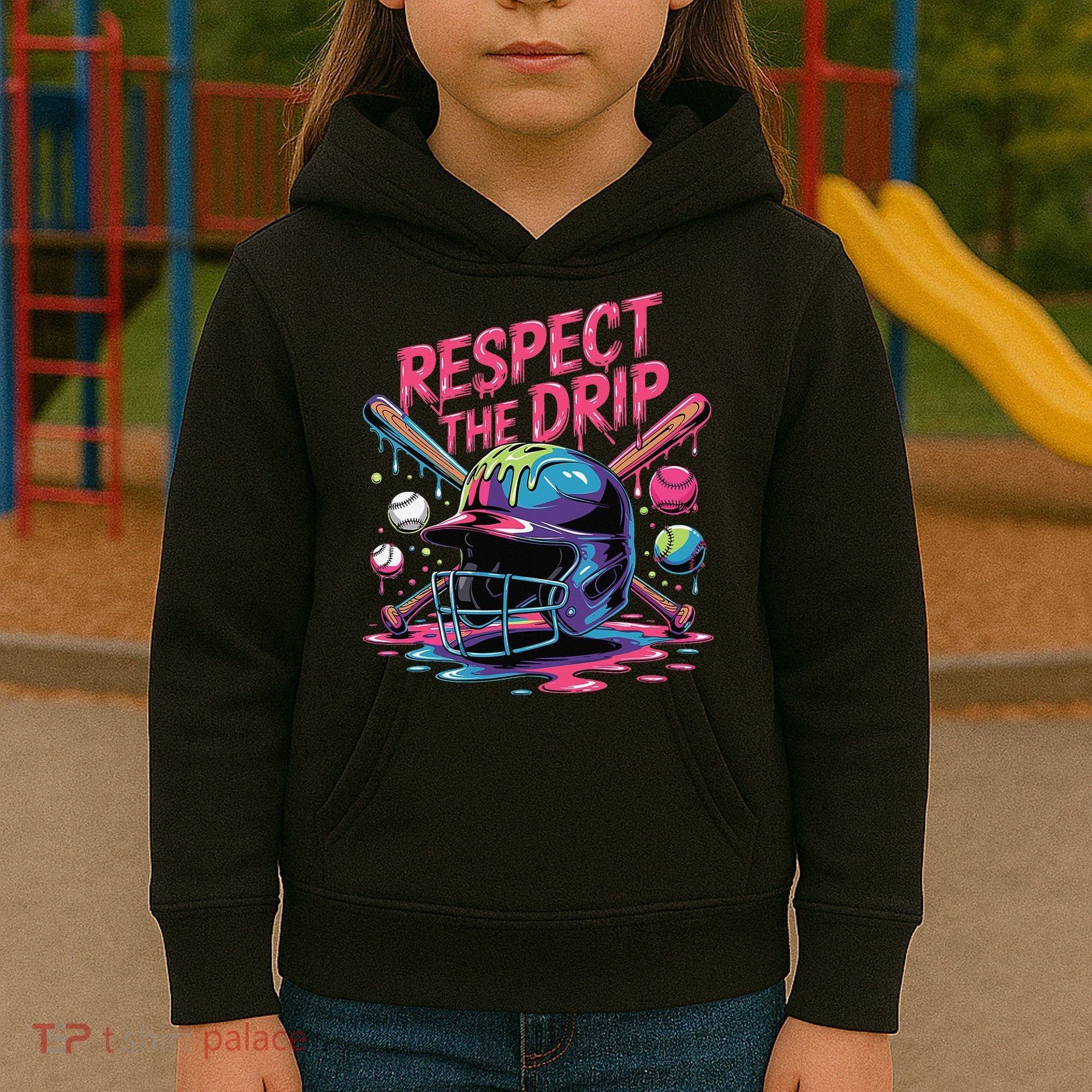 Respect The Drip Baseball Bat Ice Cream Drip Kids Hoodie