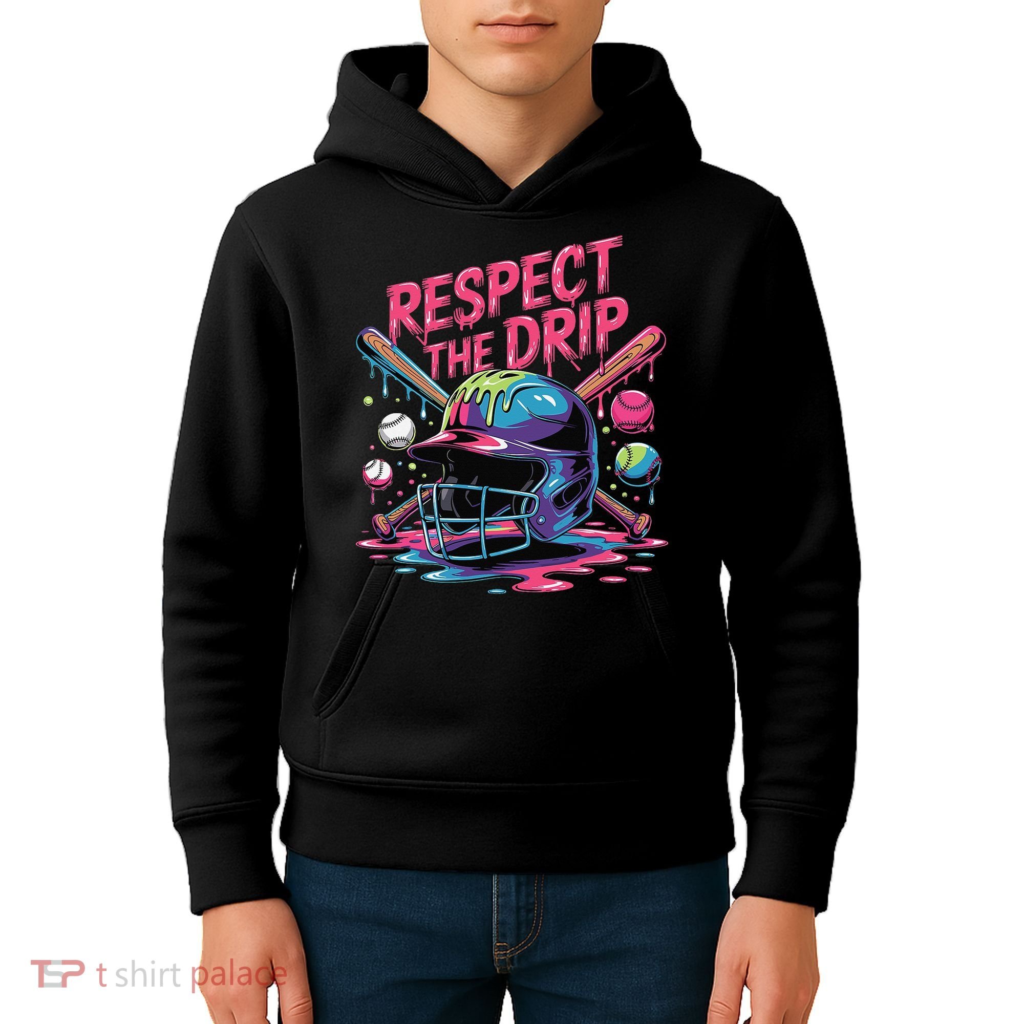 Respect The Drip Baseball Bat Ice Cream Drip Kids Hoodie