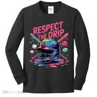 Respect The Drip Baseball Bat Ice Cream Drip Kids Long Sleeve Shirt thumb 0