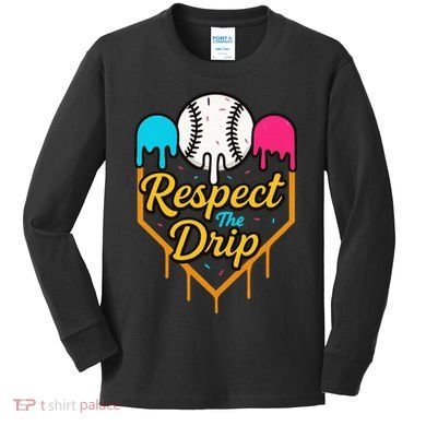 Respect The Drip Baseball Ice Cream Home Plate Kids Long Sleeve Shirt