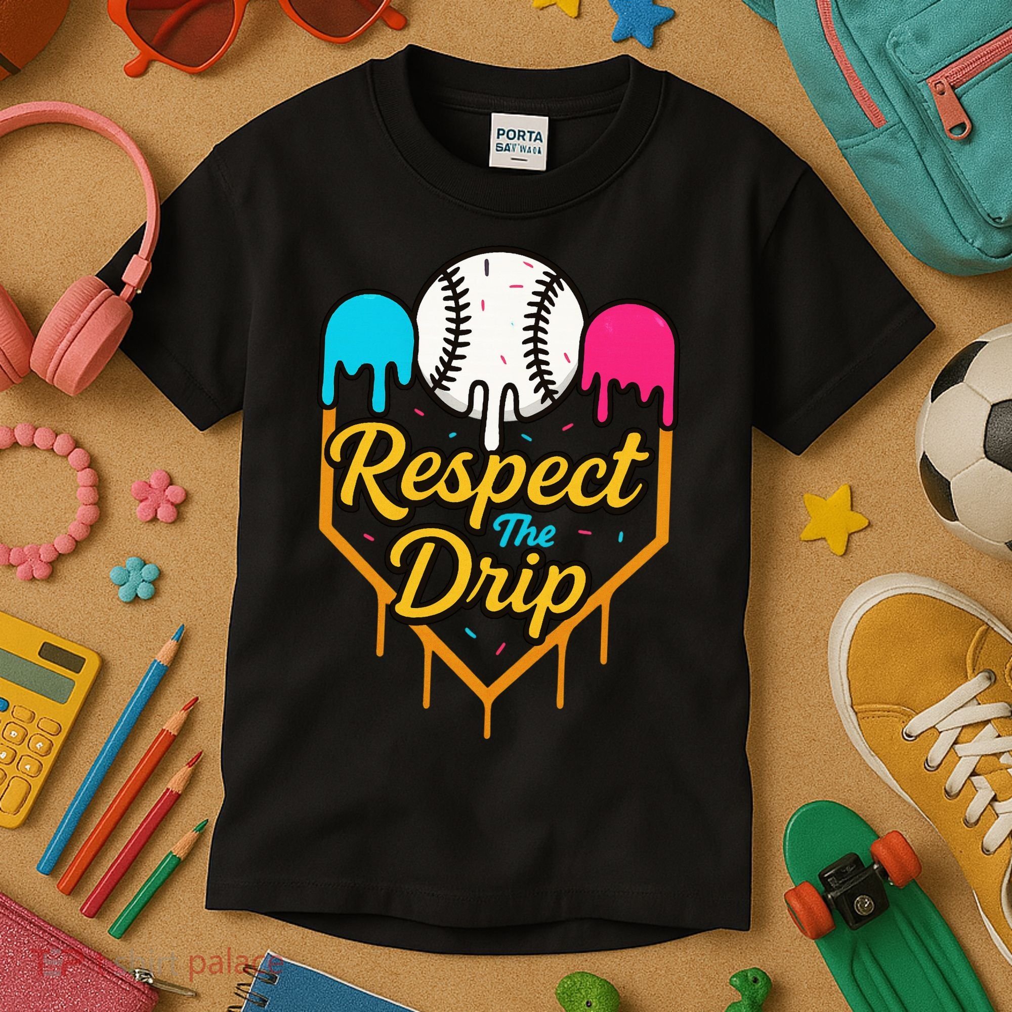 Respect The Drip Baseball Ice Cream Home Plate Kids T-Shirt