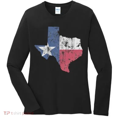 Retro Texas Flag Map Women's Long Sleeve Shirt