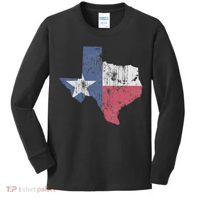 Retro Texas Flag Map Kids Long Sleeve Shirt
