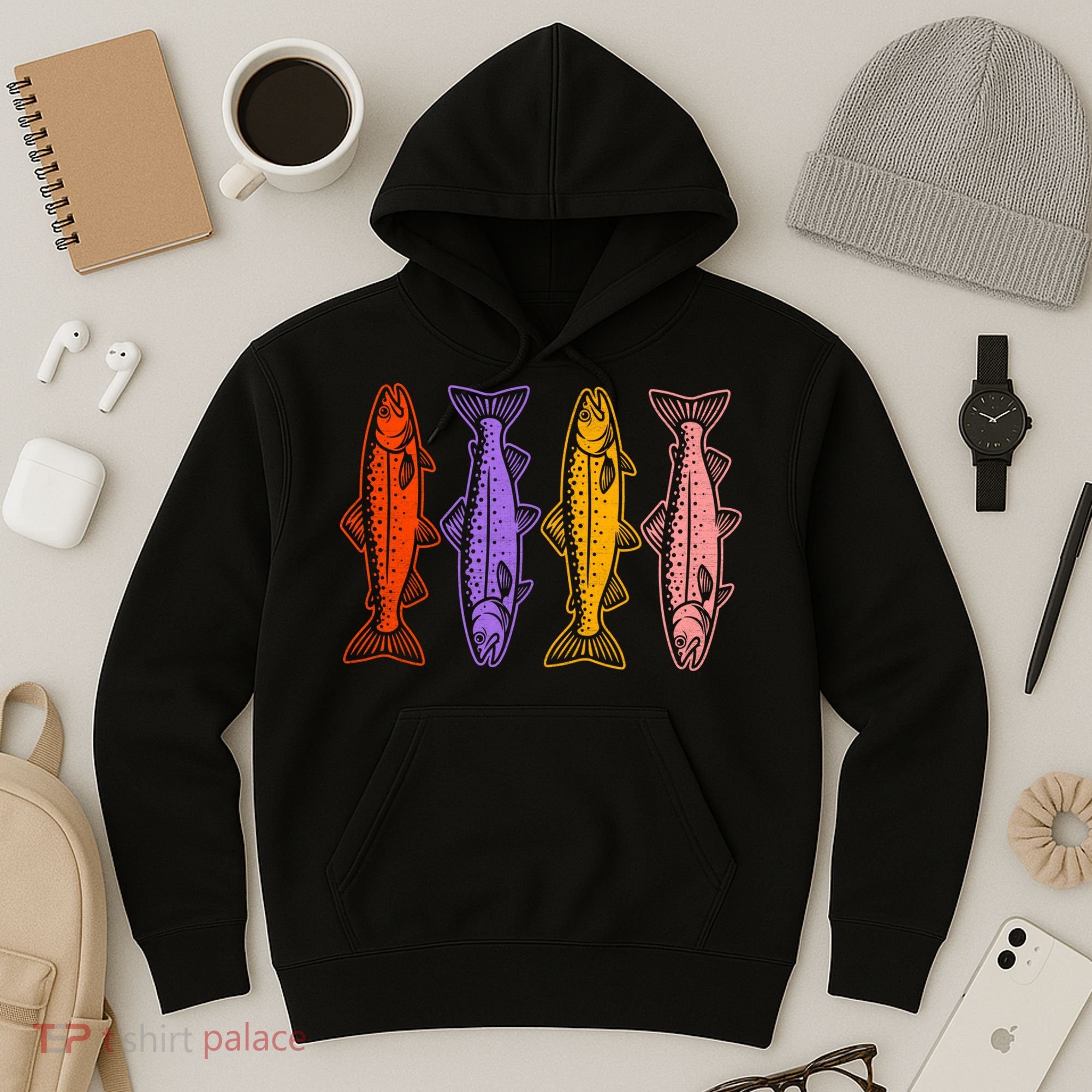 Rainbow Trout Fish Retro 80s Hoodie