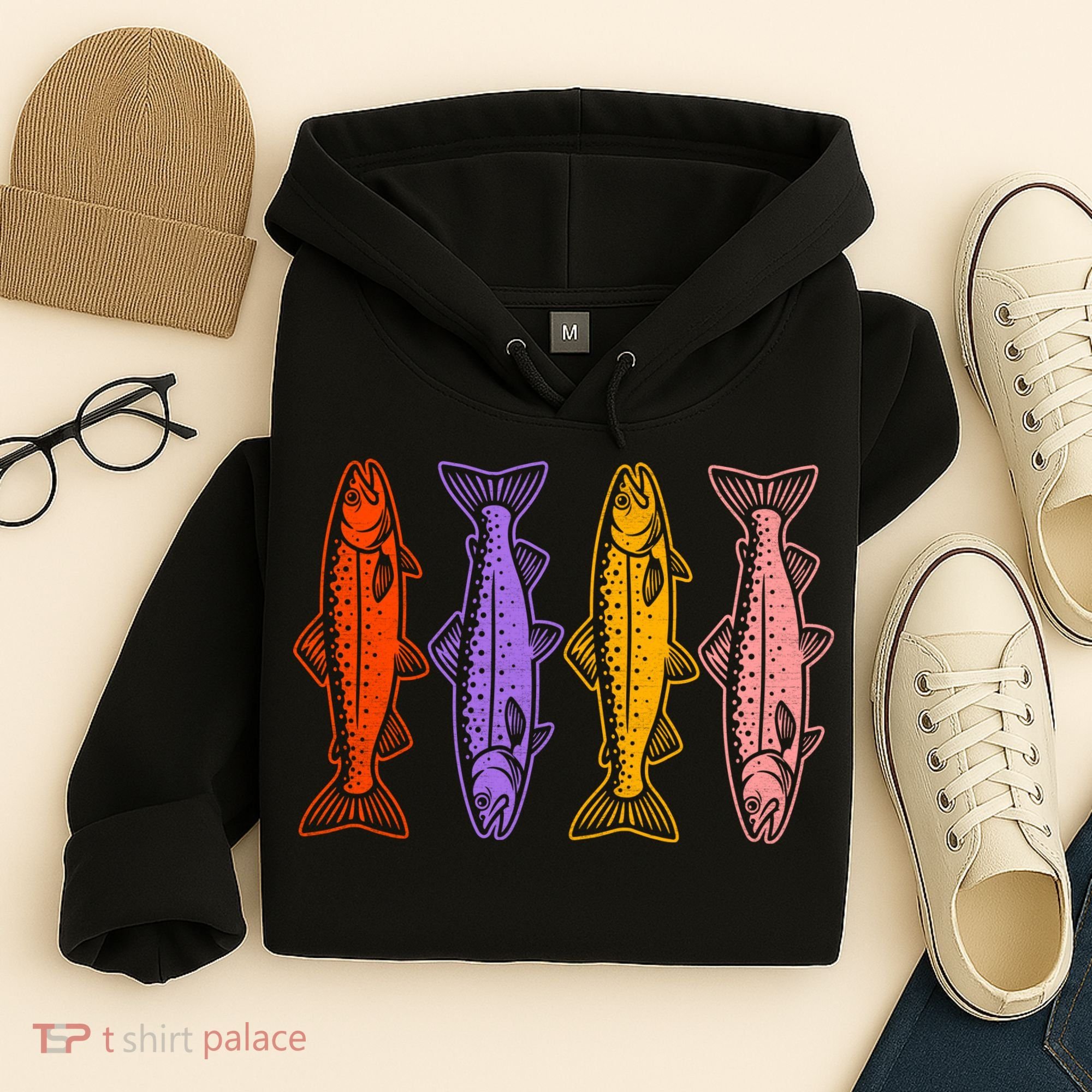 Rainbow Trout Fish Retro 80s Hoodie