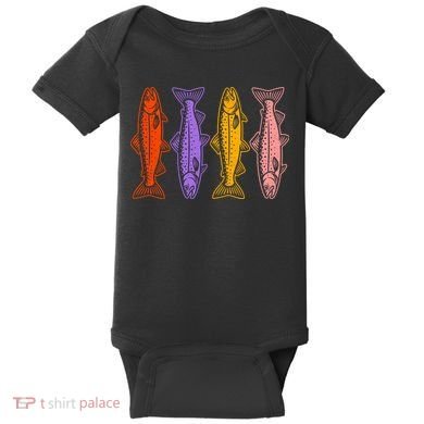 Rainbow Trout Fish Retro 80s Baby Bodysuit