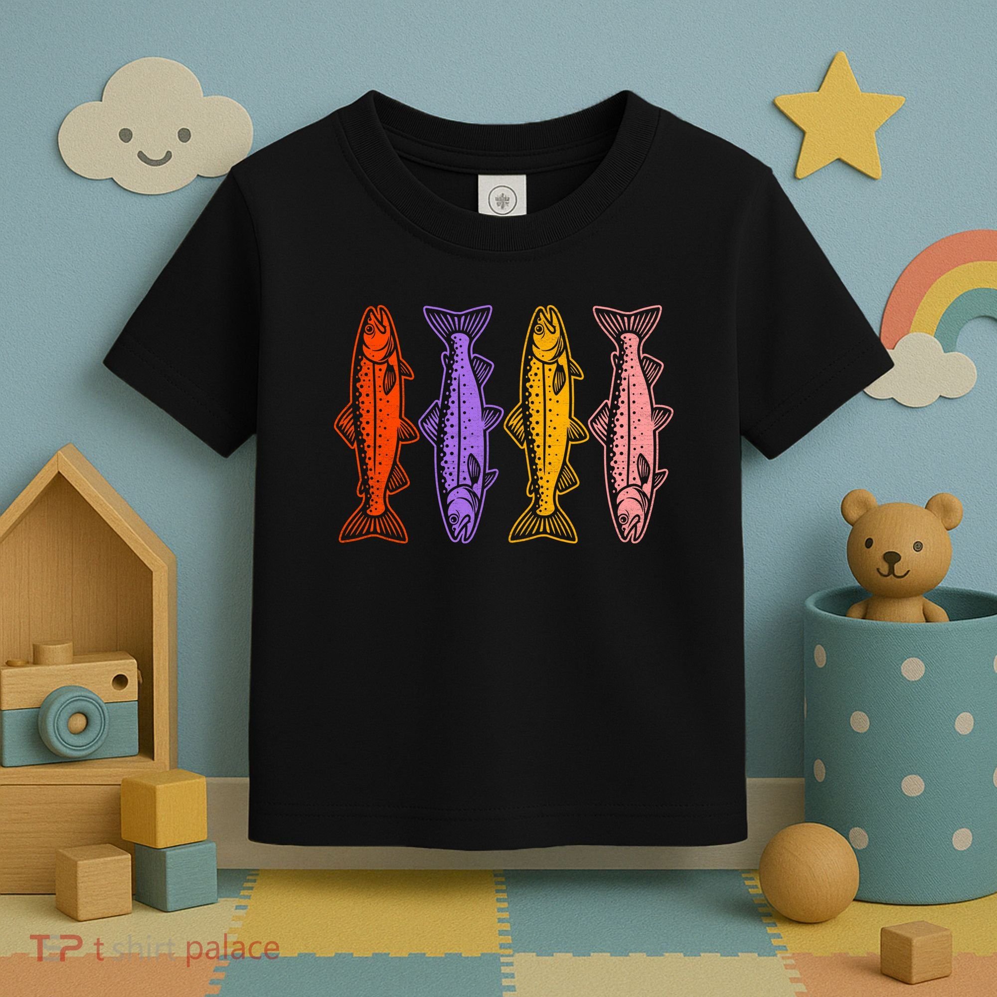 Rainbow Trout Fish Retro 80s Toddler T-Shirt