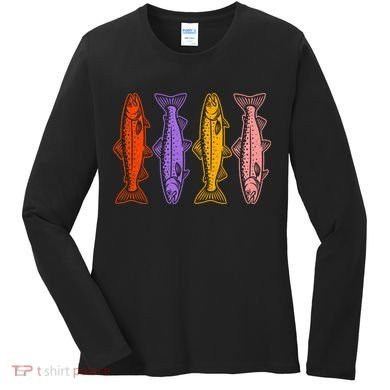 Rainbow Trout Fish Retro 80s Women's Long Sleeve Shirt