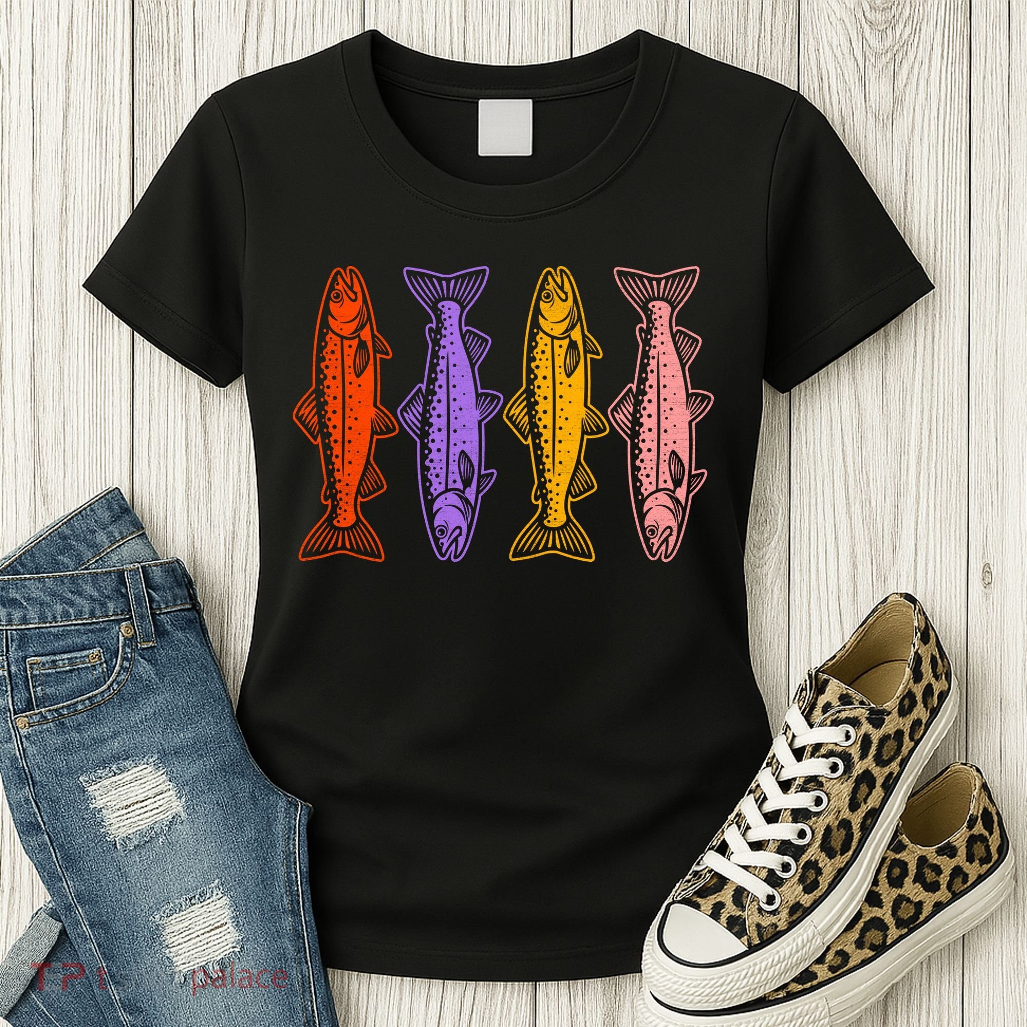 Rainbow Trout Fish Retro 80s Women's T-Shirt