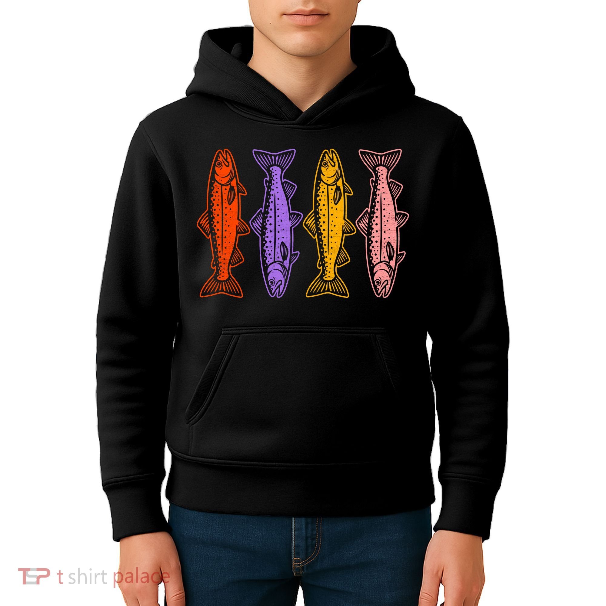 Rainbow Trout Fish Retro 80s Kids Hoodie
