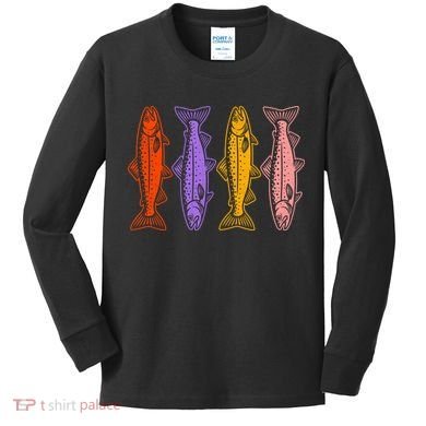 Rainbow Trout Fish Retro 80s Kids Long Sleeve Shirt